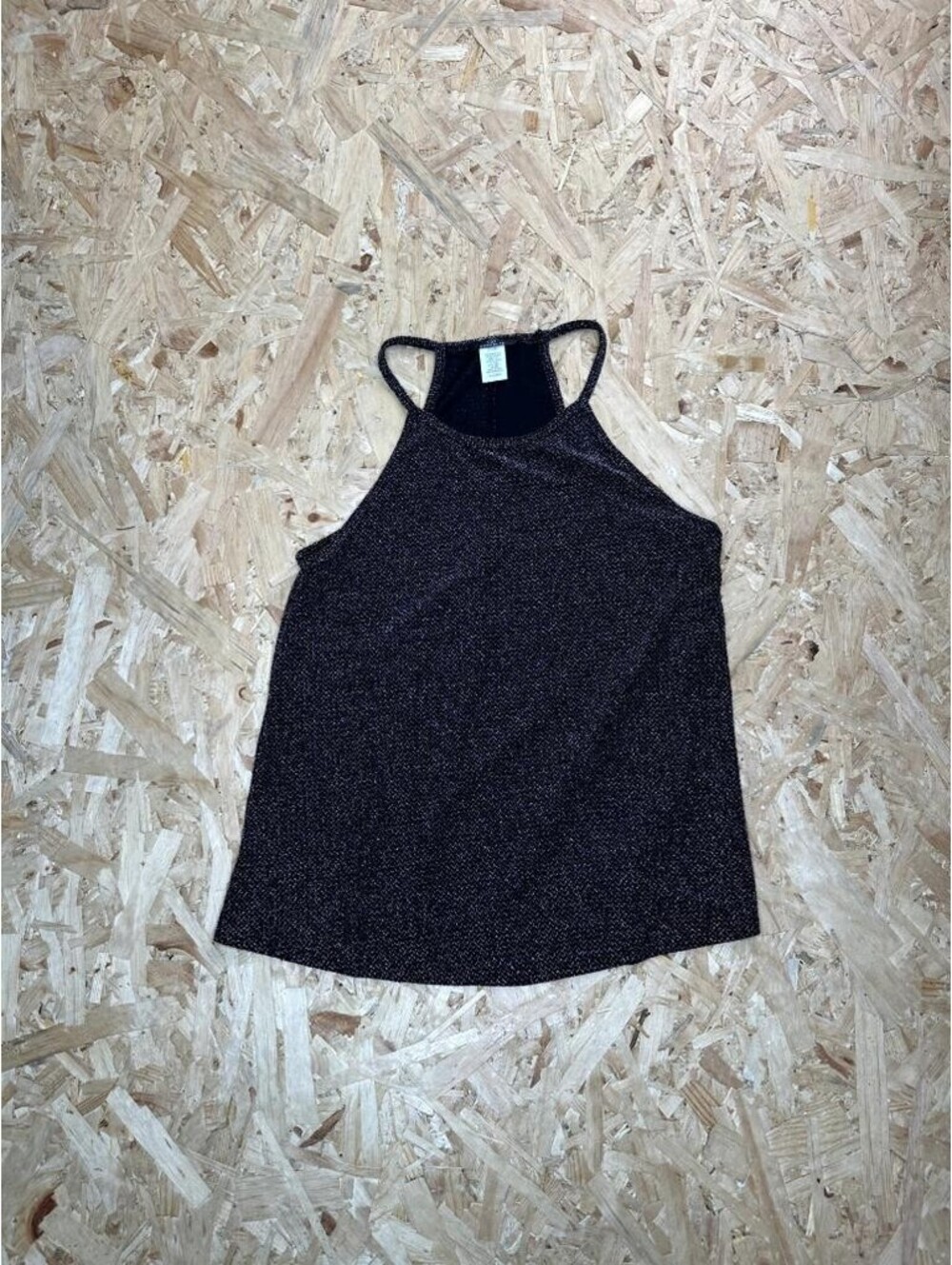 Dynamite Tank Top Womens XL Black Metallic Shimmer Halter Neck Sleeveless
